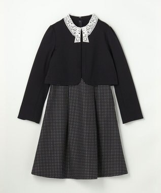 組曲 KIDS 【150-170㎝】 ドットジャガードワンピース＆ジャケットセット ネイビー