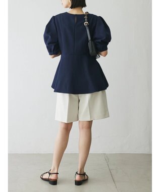 Green Parks AnriettMusee パフスリーブペプラムブラウス Dark Navy