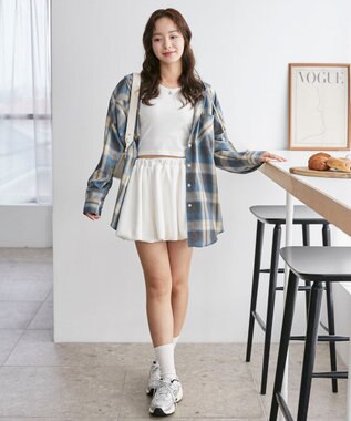 WEGO フードチェックBIGシャツ ネイビー