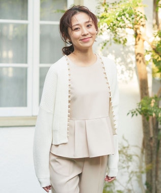 Feroux 【洗える】パール付き カーディガン アイボリー系