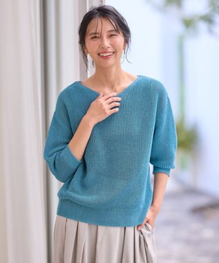 ANY L 【洗濯機可/前後着用可/アンチピリング】２ＷＡＹドライニット ターコイズ