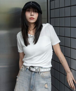 WEGO ヘンリーネックフードT