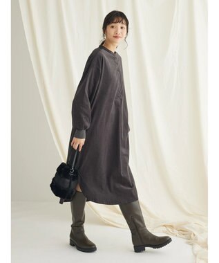 CRAFT STANDARD BOUTIQUE コーデュロイリブ付きワンピース Charcoal Gray