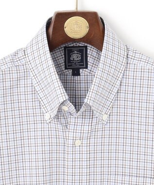 J.PRESS MEN 【EXTRA COMFORT / 形態安定・ストレッチ・抗菌防臭・速乾】ピンオックス サマーチェック 半袖シャツ/B.D. ブラウン系3