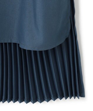 ICB 【洗える】 スパンローンプリーツ バンドカラーシャツ ダルブルー系