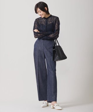 ICB L 【洗える】 コットンリアクティブデニム ワイドストレートパンツ インディゴ系