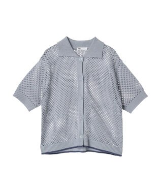 CRAFT STANDARD BOUTIQUE 配色メッシュニットカーディガン Grayish Blue