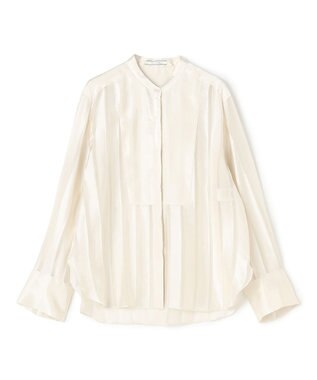 BEIGE， HAUYNITE / シアーストライプバンドカラーブラウス Ecru