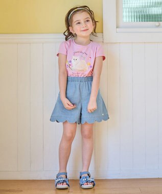 ANY KIDS 裾 スカラップ ショートパンツ デニムブルー