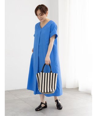 Te chichi 麻調サックワンピース ブルー