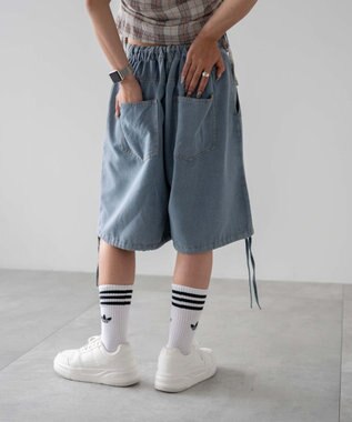 WEGO ドロストワイドルーズハーフパンツ デニム淡色