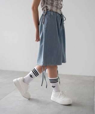 WEGO ドロストワイドルーズハーフパンツ デニム淡色