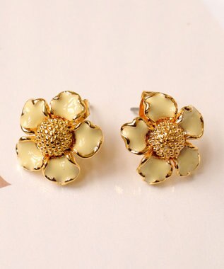 Tiaclasse カラーフラワーピアス イエロー×ゴールド