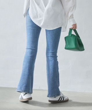 WEGO 【美脚パンツ】ストレッチフレアデニムパンツ デニム中濃色