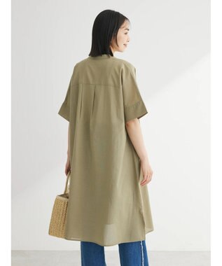Green Parks 綿麻混スキッパーミニワンピース Khaki
