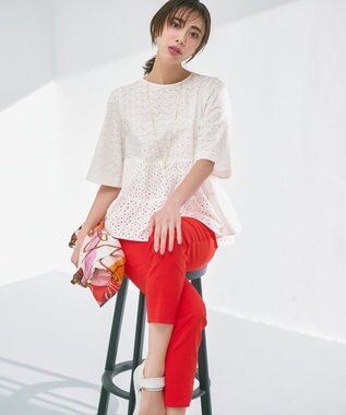 23区 【洗える】リネンレーヨンストレッチ テーパード パンツ オレンジ系