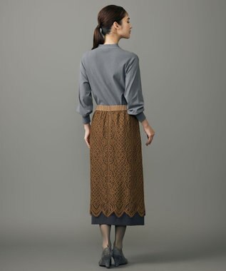 自由区 S 【SHIHOさん着用】バイカラーレース スカート キャメル×グレー