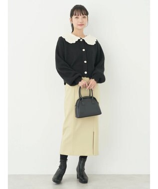 earth music&ecology フリルカラーカーディガン Black