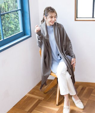 Tiaclasse 【洗える】ストール風カーディガン モカ