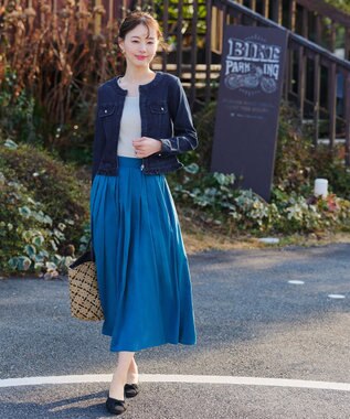 Tiaclasse 【洗える】ノーカラーデニムジャケット ネイビー