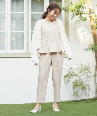 Feroux 【洗える】パール付き カーディガン アイボリー系