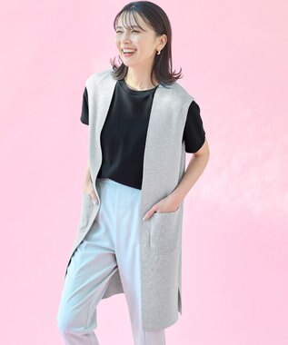 ANY L 【洗濯機可能】スタイルアップ ニットジレ トップグレー