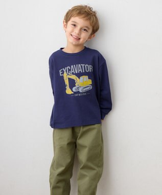 ANY KIDS はたらく車プリント 長袖Tシャツ ネイビー