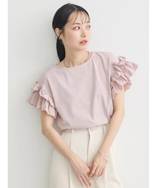 earth music&ecology フリルスリーブカットソー Pink Beige