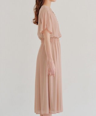 Tiaclasse 【洗える】花びらスリーブベルト付きワンピース ピンク