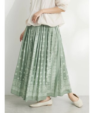 CRAFT STANDARD BOUTIQUE パネル柄マキシギャザースカート Light Green