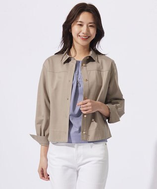 J.PRESS LADIES 【洗える】ツイルジャージー シャツ ジャケット モカ系