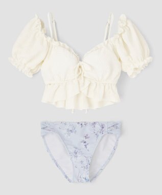 San-ai Resort（三愛水着楽園） 軽い着け心地でしっかり盛れる【楽盛り水着】　パフスリーブワイヤービキニ　9M　【San-ai Resort（サンアイリゾート）】 ホワイト