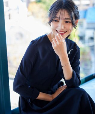 Tiaclasse 【ダブルクロス・洗える】 ナローVネックワンピース ネイビー