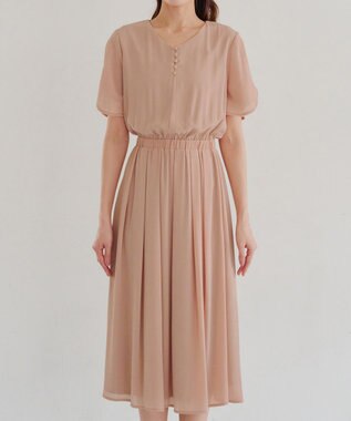 Tiaclasse 【洗える】花びらスリーブベルト付きワンピース ピンク