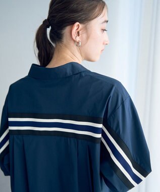 YECCA VECCA リブMIXシャツワンピース Navy