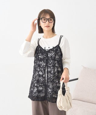 earth music&ecology モールレースキャミチュニック Black