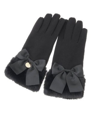 Maison de FLEUR ビッグリボンファーグローブ Black