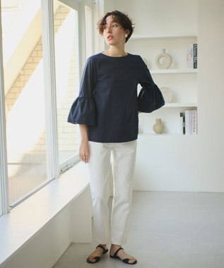 #Newans 【ANSWER for Co-Creation】ベルスリーブシンプルブラウス ネイビー系