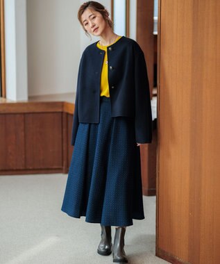 23区 S 【洗える】プレザンスジャカード タックスカート ネイビー系