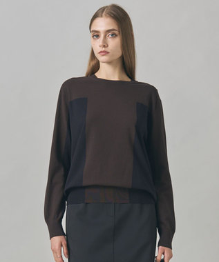 【洗える】マットヴィスコースポリエステル ブロッキングニット