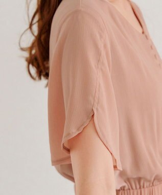 Tiaclasse 【洗える】花びらスリーブベルト付きワンピース ピンク