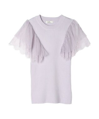 earth music&ecology 袖レースリブニットプルオーバー Lavender
