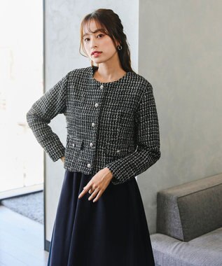 Tiaclasse 【洗える】ツイードノーカラージャレロ ブラック