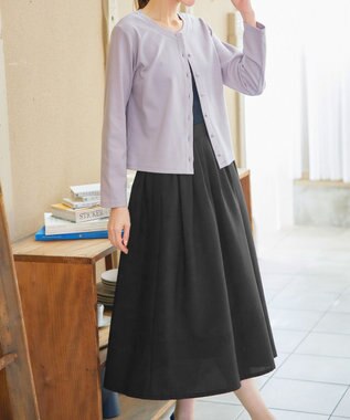 Tiaclasse 【選べる丈】麻調タックフレアスカート ミモレ丈ブラック