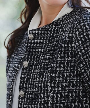 Tiaclasse 【洗える】ツイードノーカラージャレロ ブラック