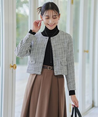 Tiaclasse 【洗える】ツイードノーカラージャレロ ホワイト