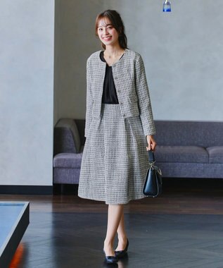 Tiaclasse 【洗える】ツイードノーカラージャレロ ホワイト