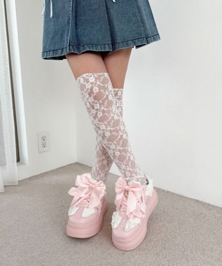 WEGO ダブルリボンフリルスニーカー ライトピンク