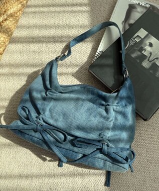 WEGO ギャザーリボンハーフムーンバッグ デニム淡加工色