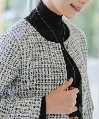 Tiaclasse 【洗える】ツイードノーカラージャレロ ホワイト